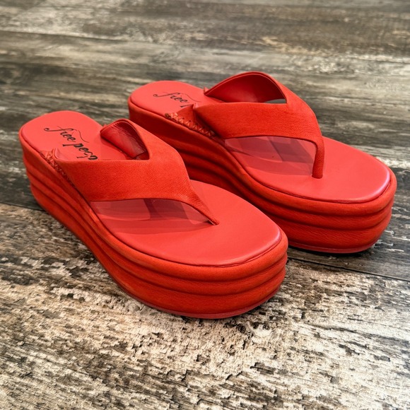 Free People‎ Red Suede Platform Thong Sandals Beachy Summer Shoes Size 38 NEW - Picture 10 of 15